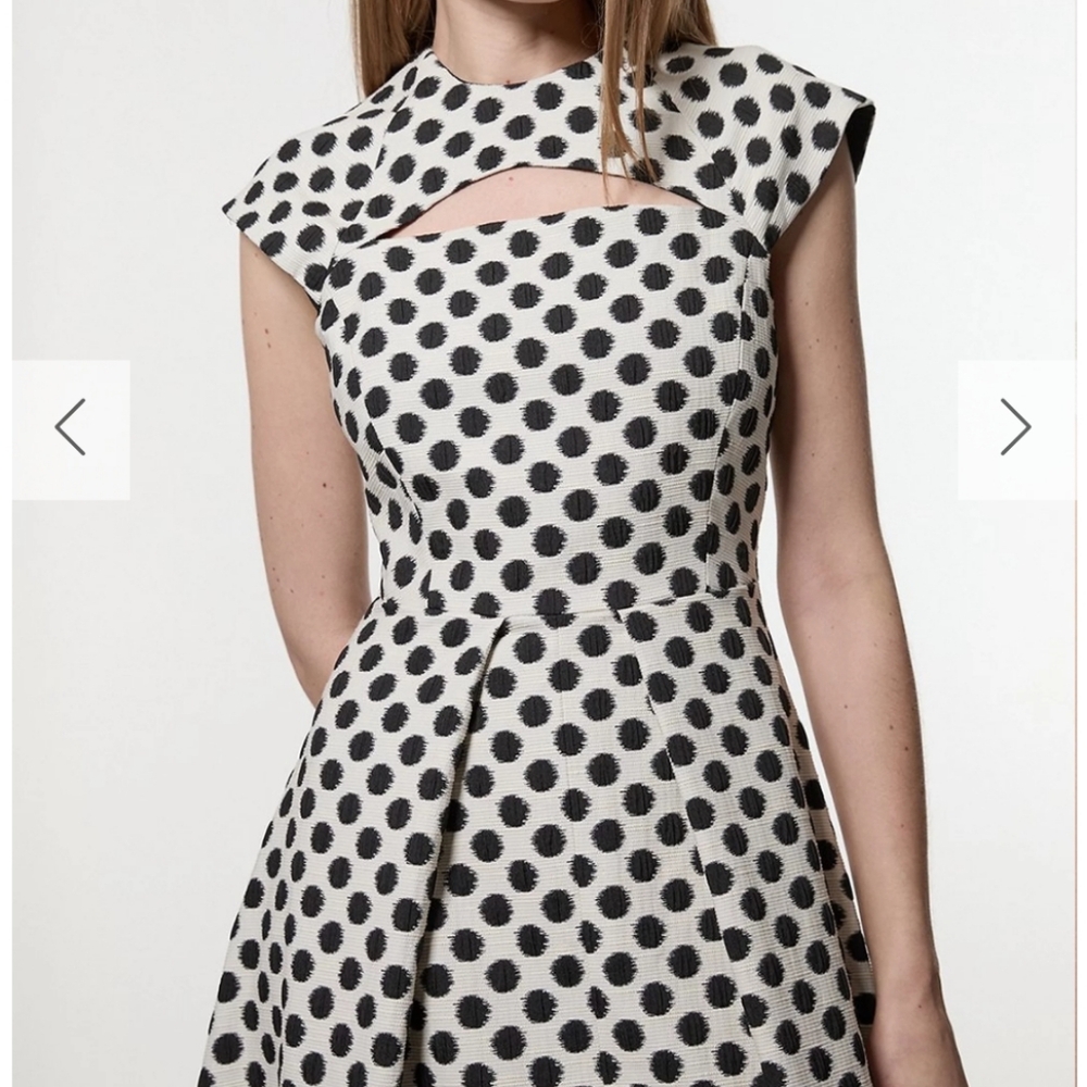 Karen Millen Spot Jacquard Full Skirted Tailored Midaxi Dress Black Polka Dot 10 - Picture 3 of 15